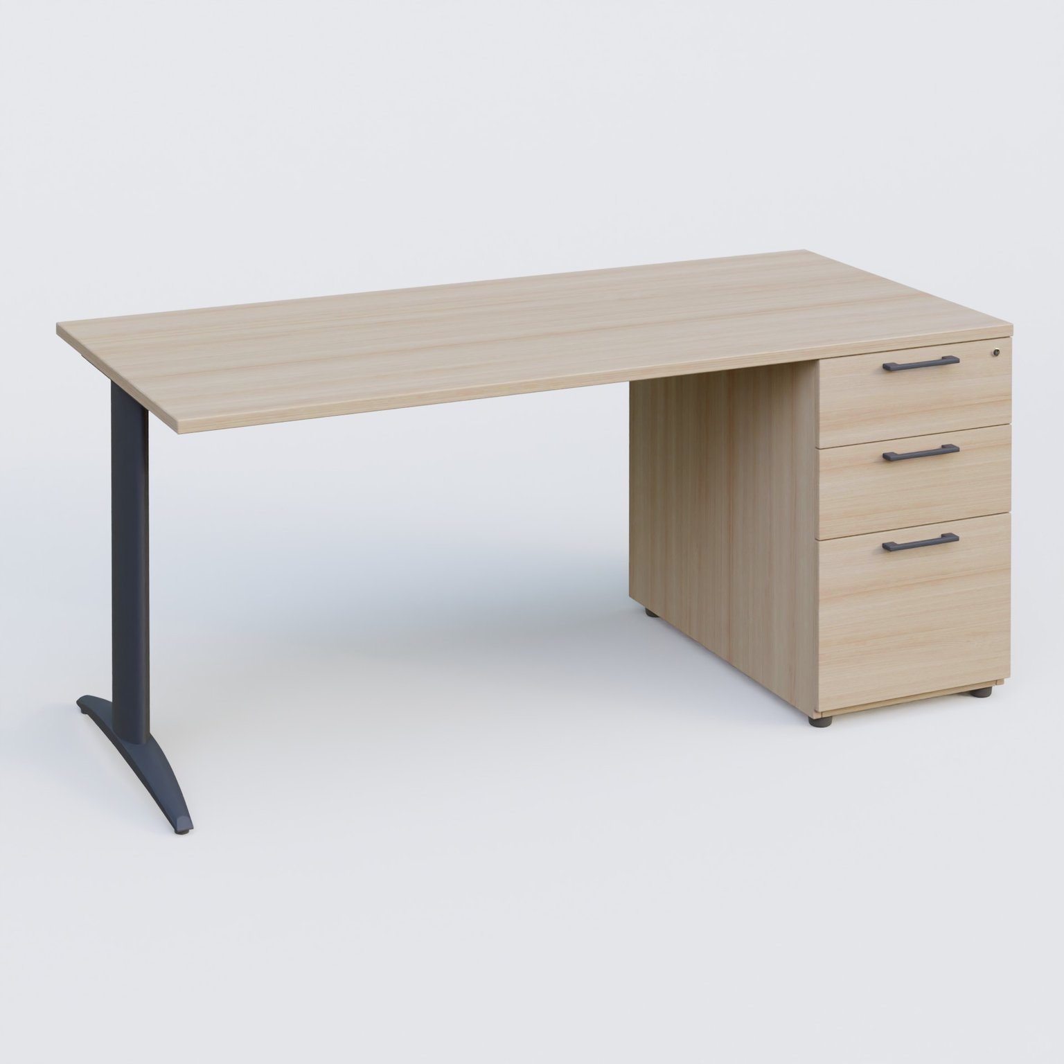 K2 Plateau droit 180x80 avec caisson porteur mélamine sous le plateau. Plateau , caisson Acacia et pietement Anthracite