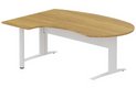 K1 Voile de fond Métal - Plan compact 90° asymétrique Manager 190x141x104/60cm sur pied de soutien - retour à gauche -Finitions : PLATEAUX: NOYER (NO) / PIETEMENTS: BLANC (BL)