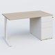 K1 Plateau droit 140x80 avec caisson métal porteur sous plateau à droite. Plateau Acacia et pietement Blanc