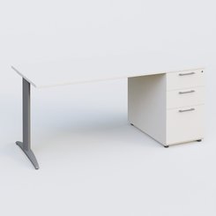 [Pas de famille] - [Pas de sous famille] - K2 Plateau droit 160x80 avec caisson porteur mélamine sous le plateau. Plateau , caisson Blanc et pietement Aluminium