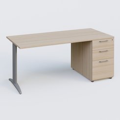 [Pas de famille] - [Pas de sous famille] - K2 Plateau droit 160x80 avec caisson porteur mélamine sous le plateau. Plateau , caisson Acacia et pietement Aluminium