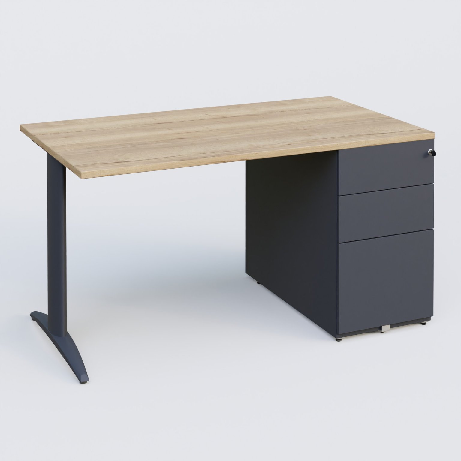 K2 Plateau droit 140x80 avec caisson métalique sous le plateau. Plateau Chêne naturel et pietement Anthracite