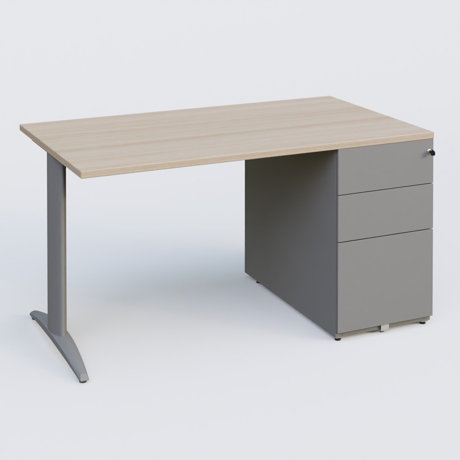 K2 Plateau droit 140x80 avec caisson métalique sous le plateau. Plateau Acacia et pietement Aluminium