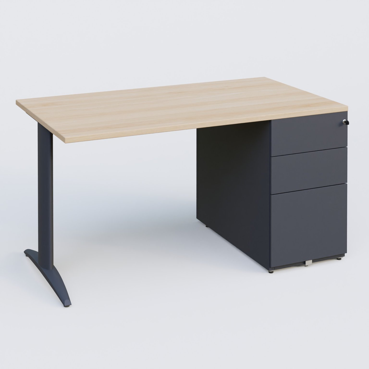 K2 Plateau droit 140x80 avec caisson métalique sous le plateau. Plateau Hêtre et pietement Anthracite