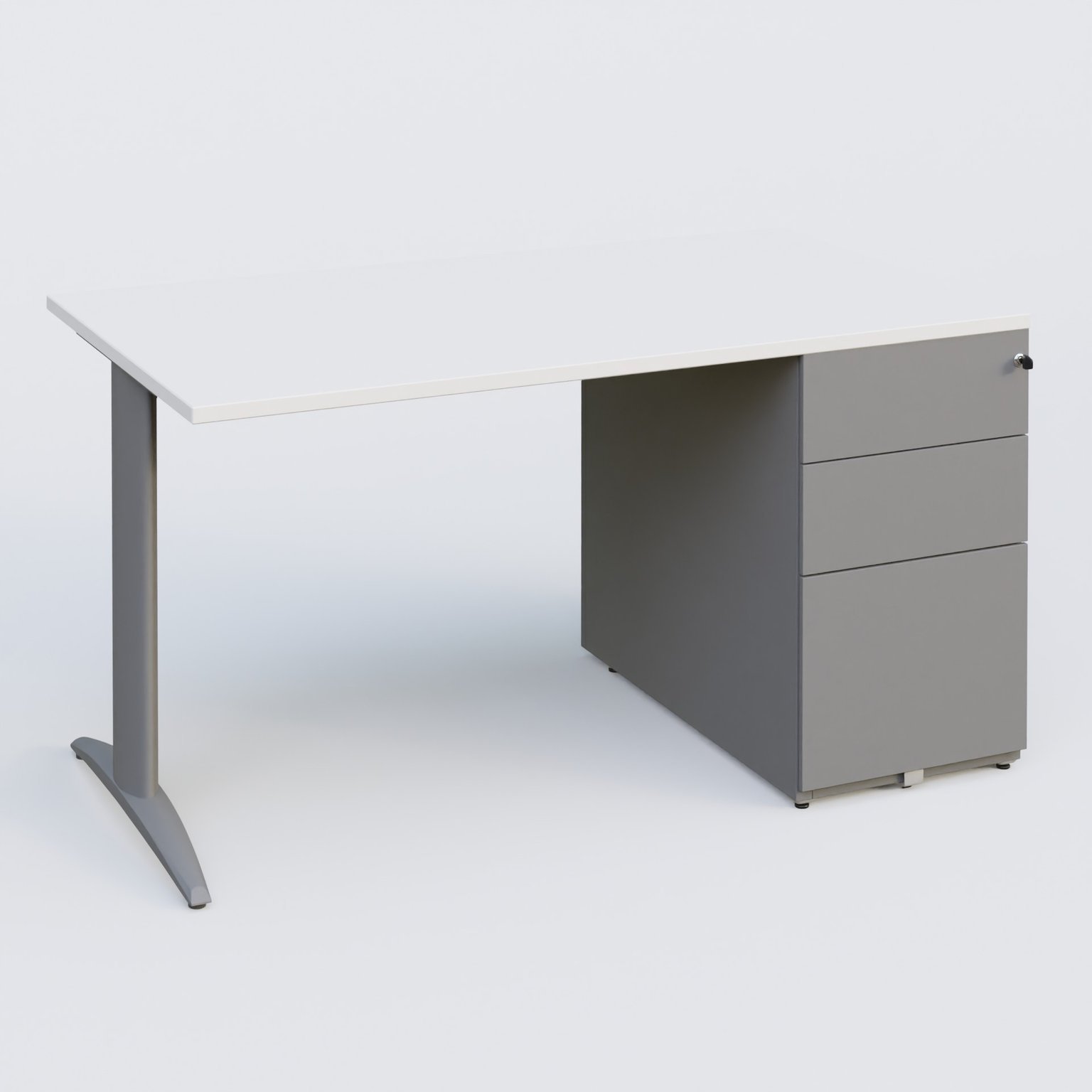 K2 Plateau droit 140x80 avec caisson métalique sous le plateau. Plateau Blanc et pietement Aluminium
