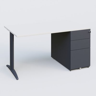[Pas de famille] - [Pas de sous famille] - K2 Plateau droit 140x80 avec caisson métalique sous le plateau. Plateau Blanc et pietement Anthracite