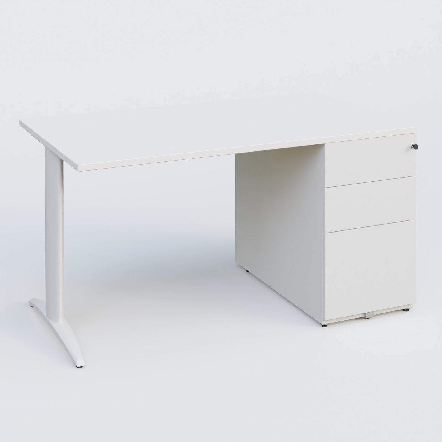 K2 Plateau droit 140x80 avec caisson métalique sous le plateau. Plateau Blanc et pietement Blanc