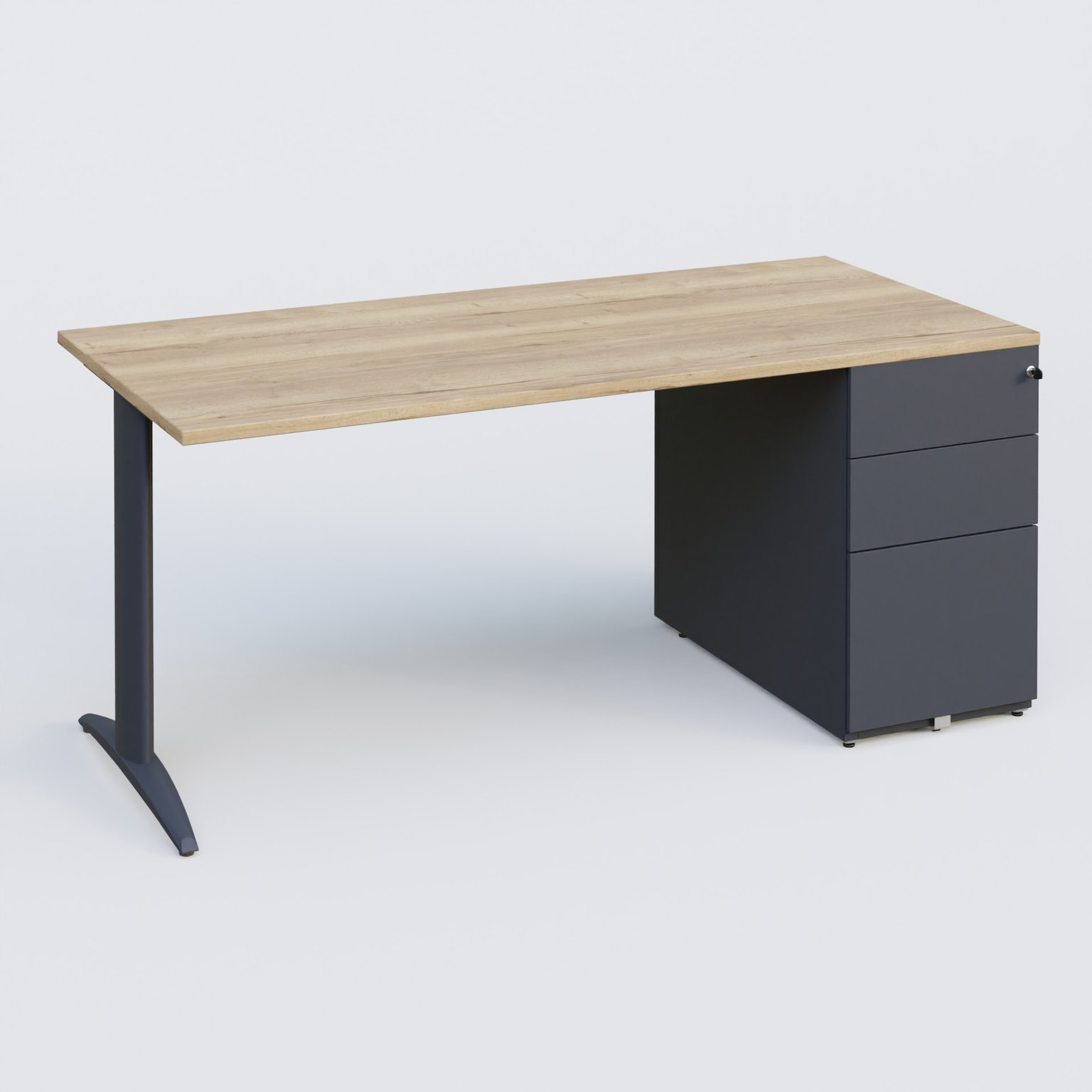 K2 Plateau droit 180x80 avec caisson métalique sous le plateau. Plateau Chêne naturel et pietement Anthracite
