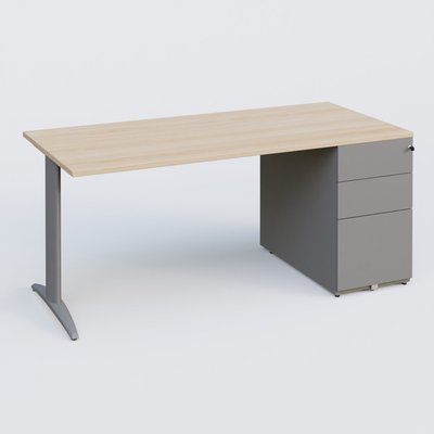 [Pas de famille] - [Pas de sous famille] - K2 Plateau droit 160x80 avec caisson métalique sous le plateau. Plateau Hêtre et pietement Aluminium