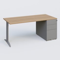 [Pas de famille] - [Pas de sous famille] - K2 Plateau droit 160x80 avec caisson métalique sous le plateau. Plateau Noyer et pietement Aluminium