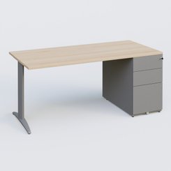 [Pas de famille] - [Pas de sous famille] - K2 Plateau droit 180x80 avec caisson métalique sous le plateau. Plateau Hêtre et pietement Aluminium