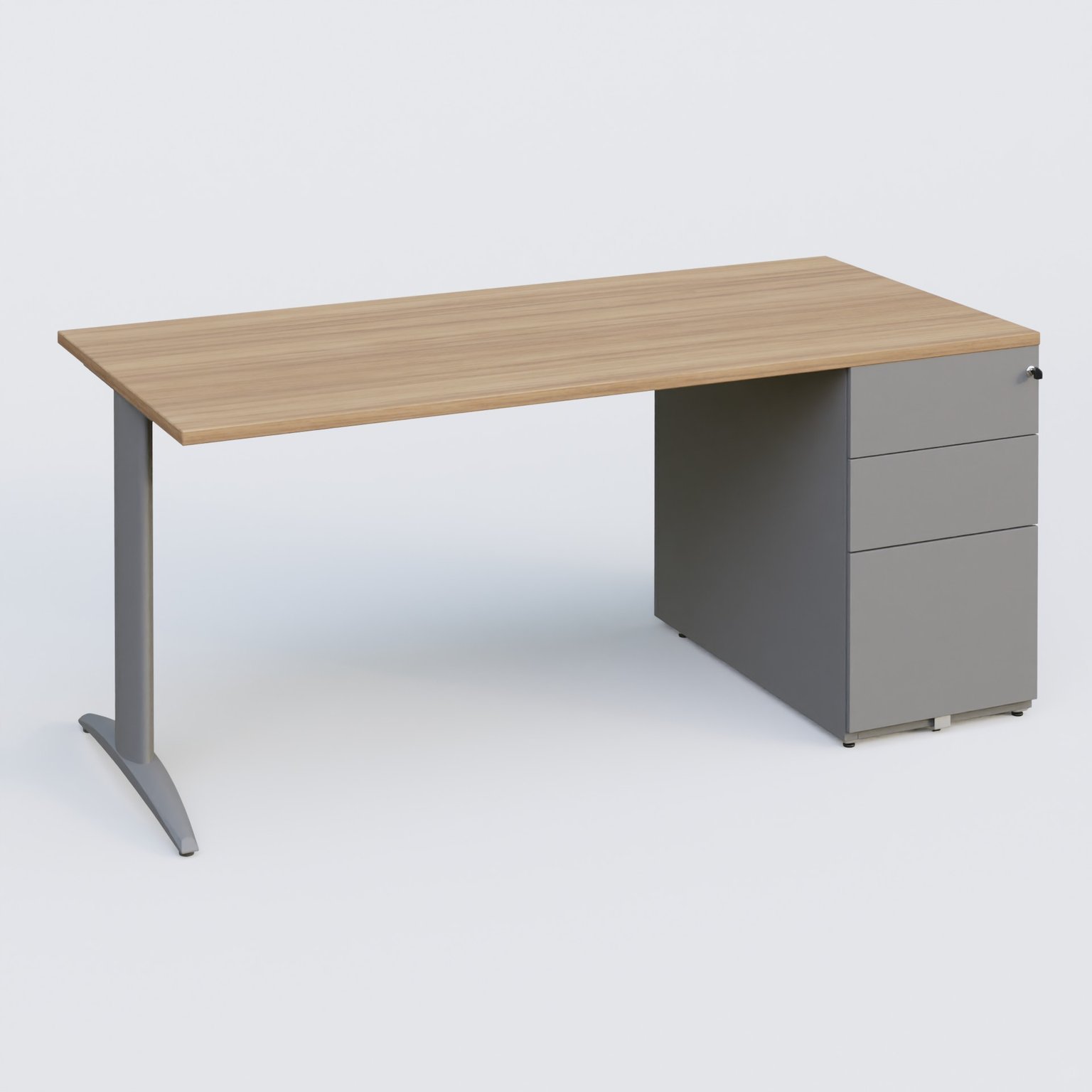 K2 Plateau droit 180x80 avec caisson métalique sous le plateau. Plateau Noyer et pietement Aluminium