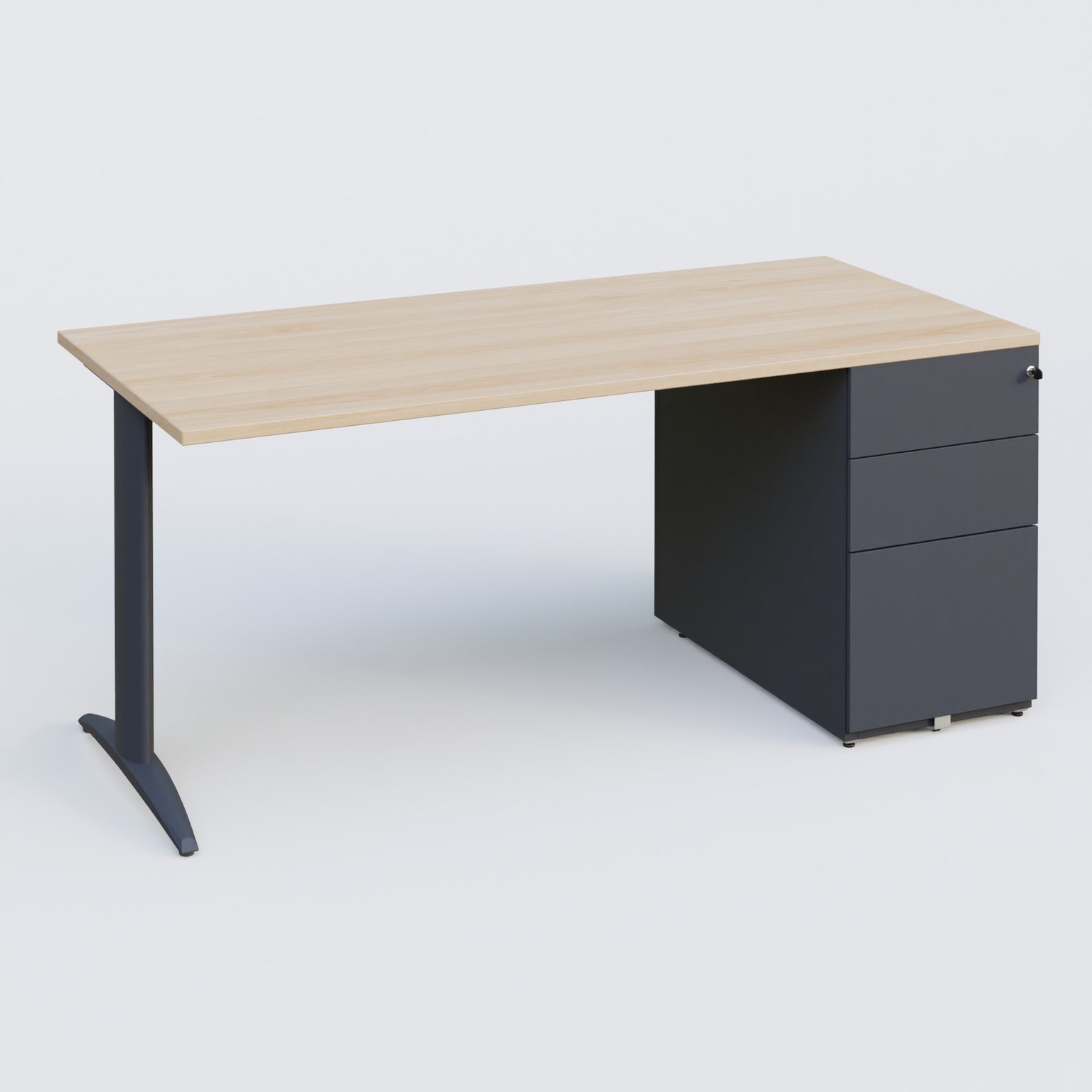 K2 Plateau droit 160x80 avec caisson métalique sous le plateau. Plateau Hêtre et pietement Anthracite