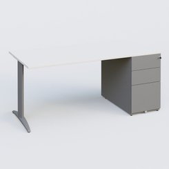 [Pas de famille] - [Pas de sous famille] - K2 Plateau droit 160x80 avec caisson métalique sous le plateau. Plateau Blanc et pietement Aluminium