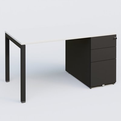 [Pas de famille] - [Pas de sous famille] - K3 Plateau droit 140x80 avec caisson métalique sous le plateau. Plateau Blanc et pietement Noir Mat