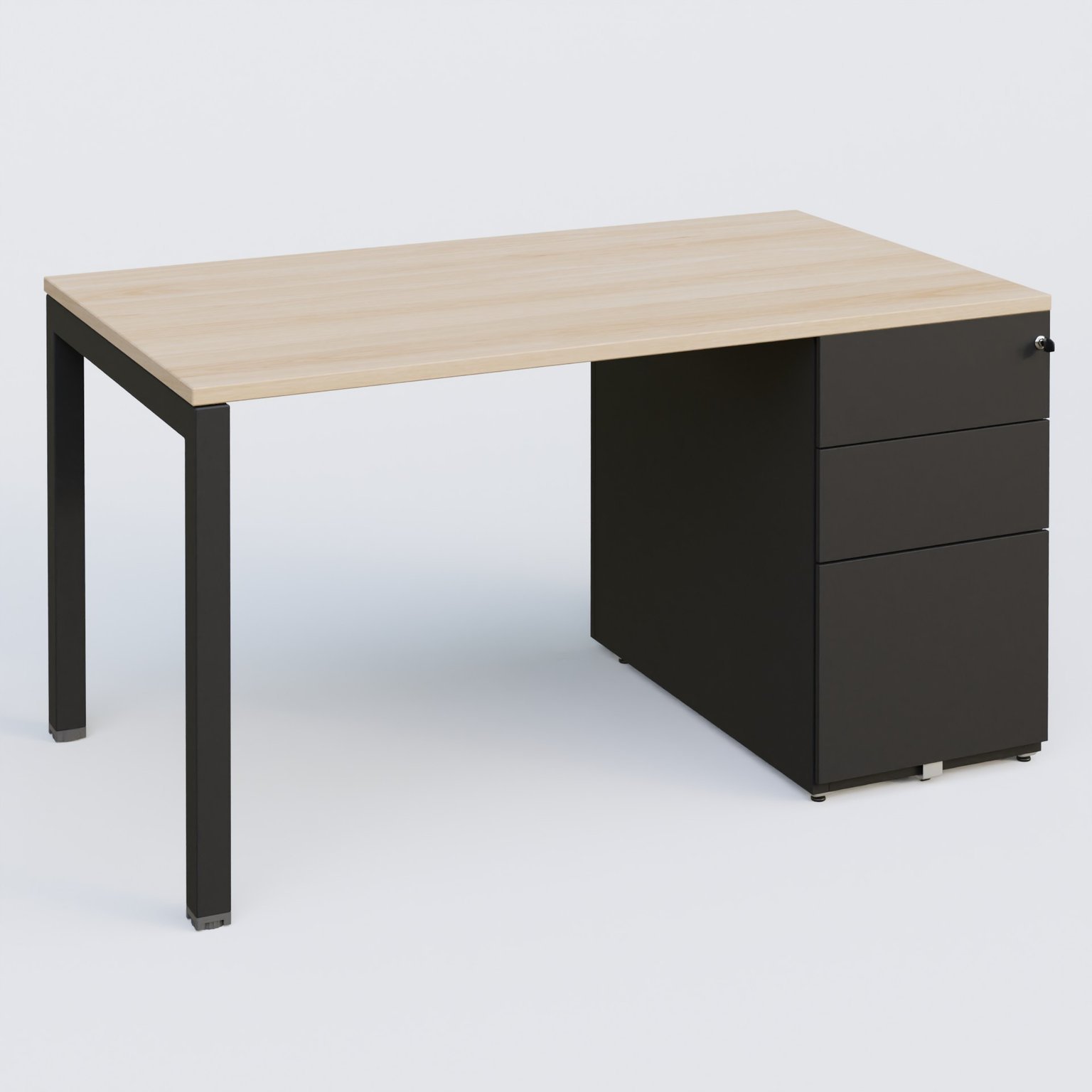 K3 Plateau droit 140x80 avec caisson métalique sous le plateau. Plateau Hêtre et pietement Noir Mat