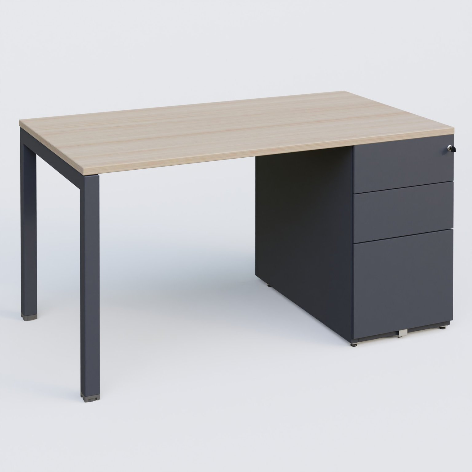 K3 Plateau droit 140x80 avec caisson métalique sous le plateau. Plateau Acacia et pietement Anthracite