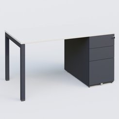 [Pas de famille] - [Pas de sous famille] - K3 Plateau droit 140x80 avec caisson métalique sous le plateau. Plateau Blanc et pietement Anthracite