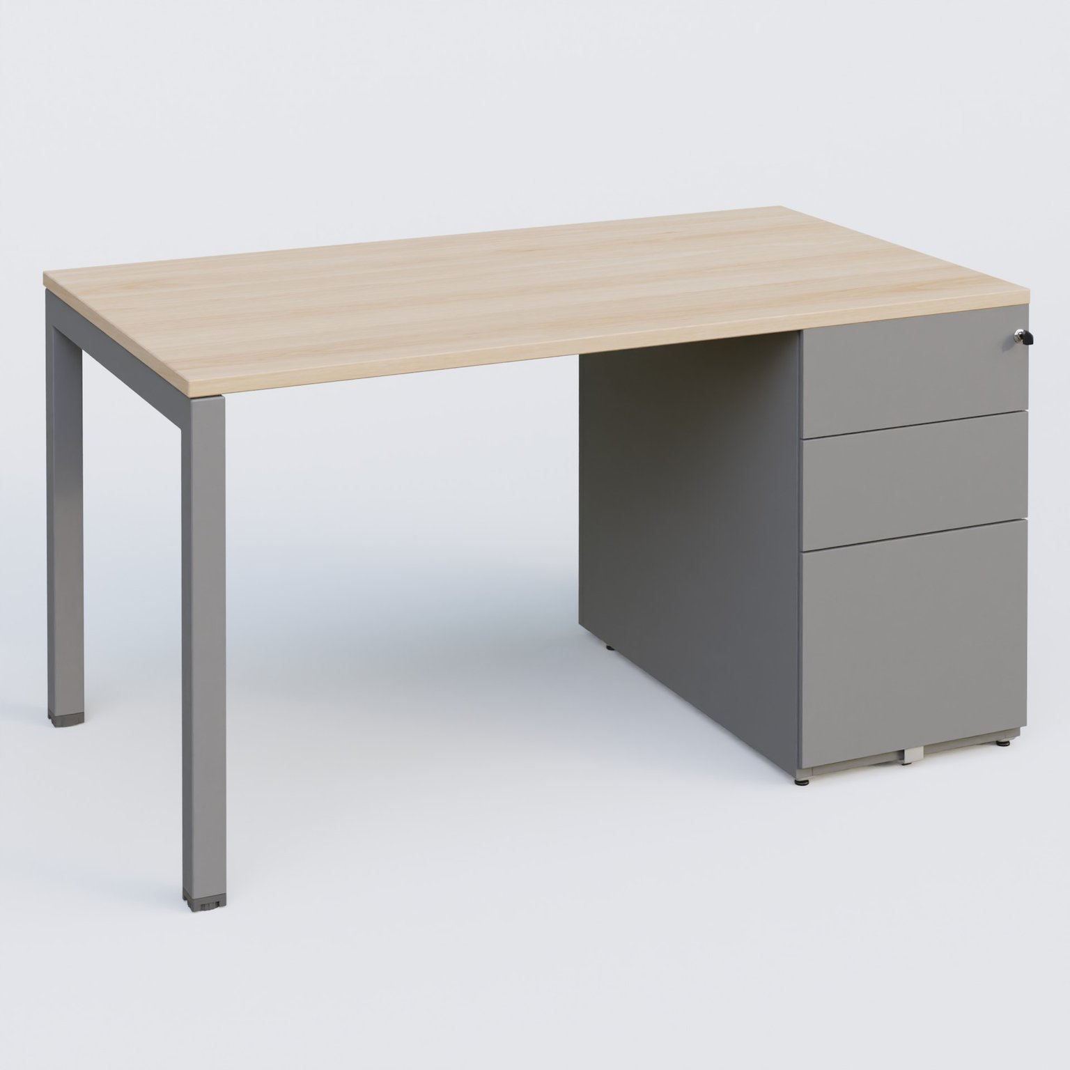 K3 Plateau droit 140x80 avec caisson métalique sous le plateau. Plateau Hêtre et pietement Aluminium