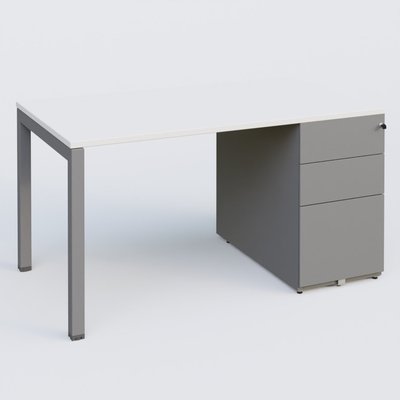 [Pas de famille] - [Pas de sous famille] - K3 Plateau droit 140x80 avec caisson métalique sous le plateau. Plateau Blanc et pietement Aluminium