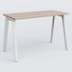 K8 plan droit 120*60 sur pieds fixe. Plateau Acacia et pietement Blanc