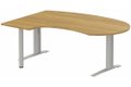 k1 Poutre - Plan compact 90° asymétrique Manager 190x141x104 / 60cm, pied de soutien sous retour à gauche -Finitions : PLATEAUX: NOYER (NO) / PIETEMENTS: ALUMINIUM (AL)