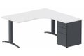 Plan Compact 90° asymétrique 160x162x80/60cm retour à droite avec caisson HB métal 3 tiroirs blanc/ANTHRACITE- sur délai