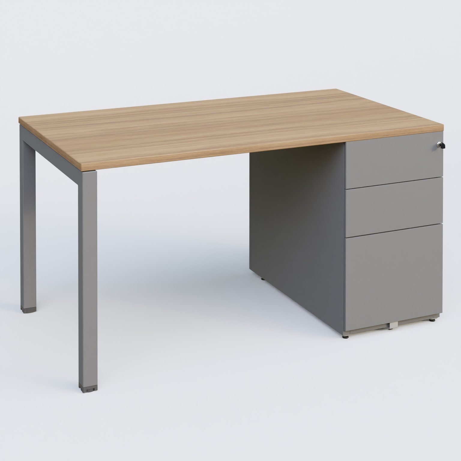 K3 Plateau droit 140x80 avec caisson métalique sous le plateau. Plateau Noyer et pietement Aluminium