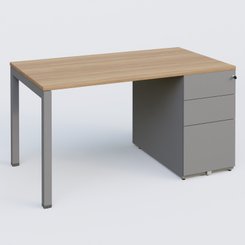 [Pas de famille] - [Pas de sous famille] - K3 Plateau droit 140x80 avec caisson métalique sous le plateau. Plateau Noyer et pietement Aluminium
