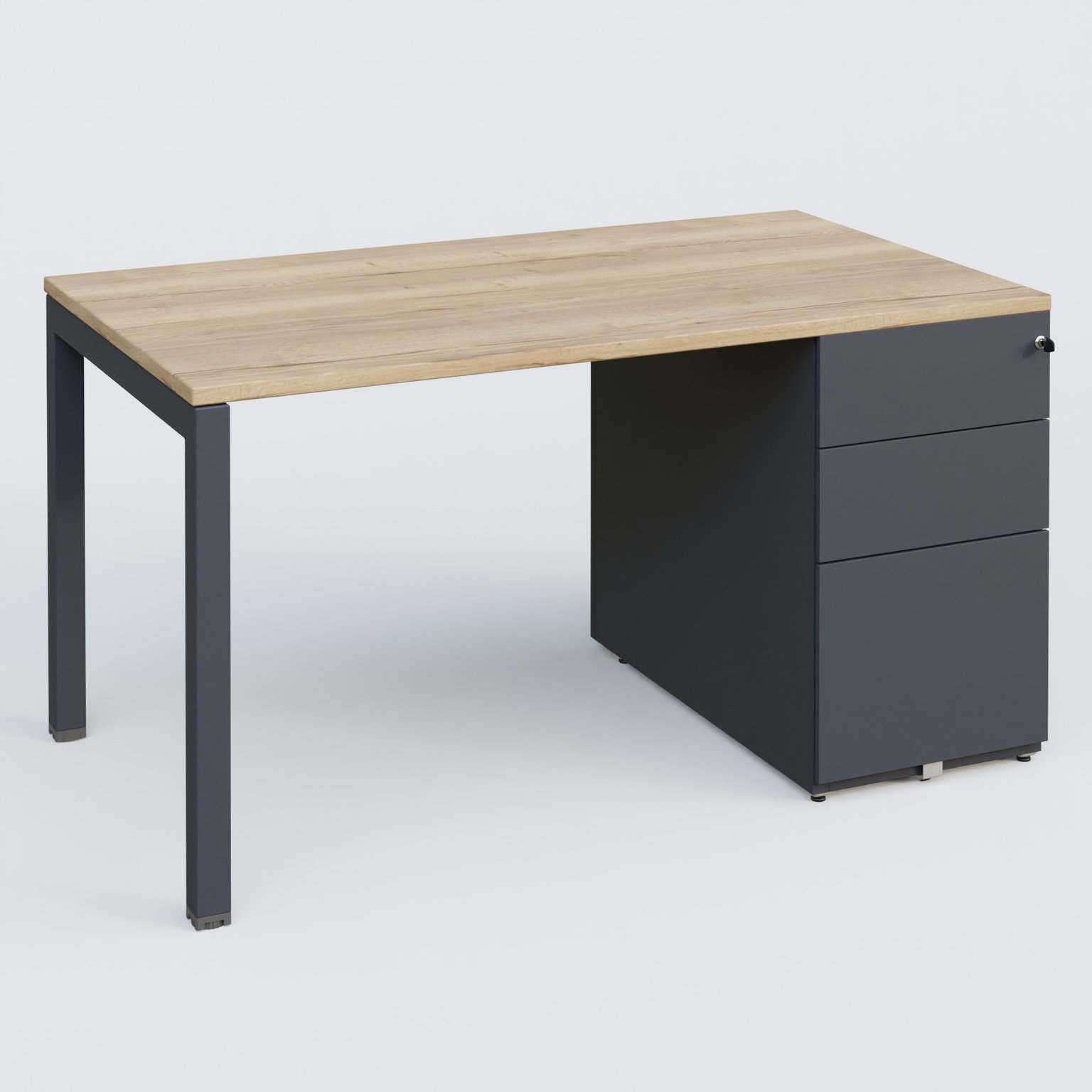 K3 Plateau droit 140x80 avec caisson métalique sous le plateau. Plateau Chêne naturel et pietement Anthracite