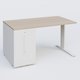 K1 Plateau droit 140x80 avec tour de rangement sous plateau à gauche. Plateau Acacia et pietement Blanc