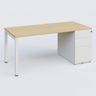 [Pas de famille] - [Pas de sous famille] - K3 Plateau droit 180x80 avec caisson métalique sous le plateau. Plateau Chêne clair et pietement Blanc
