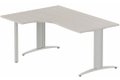Plan Compact 90° asymétrique 180x120x80/60cm retour à gauche sur pied de soutien, plateau acacia, structure aluminium
