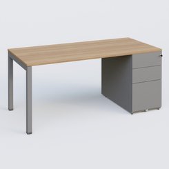 [Pas de famille] - [Pas de sous famille] - K3 Plateau droit 180x80 avec caisson métalique sous le plateau. Plateau Noyer et pietement Aluminium