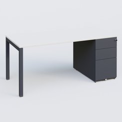 [Pas de famille] - [Pas de sous famille] - K3 Plateau droit 180x80 avec caisson métalique sous le plateau. Plateau Blanc et pietement Anthracite