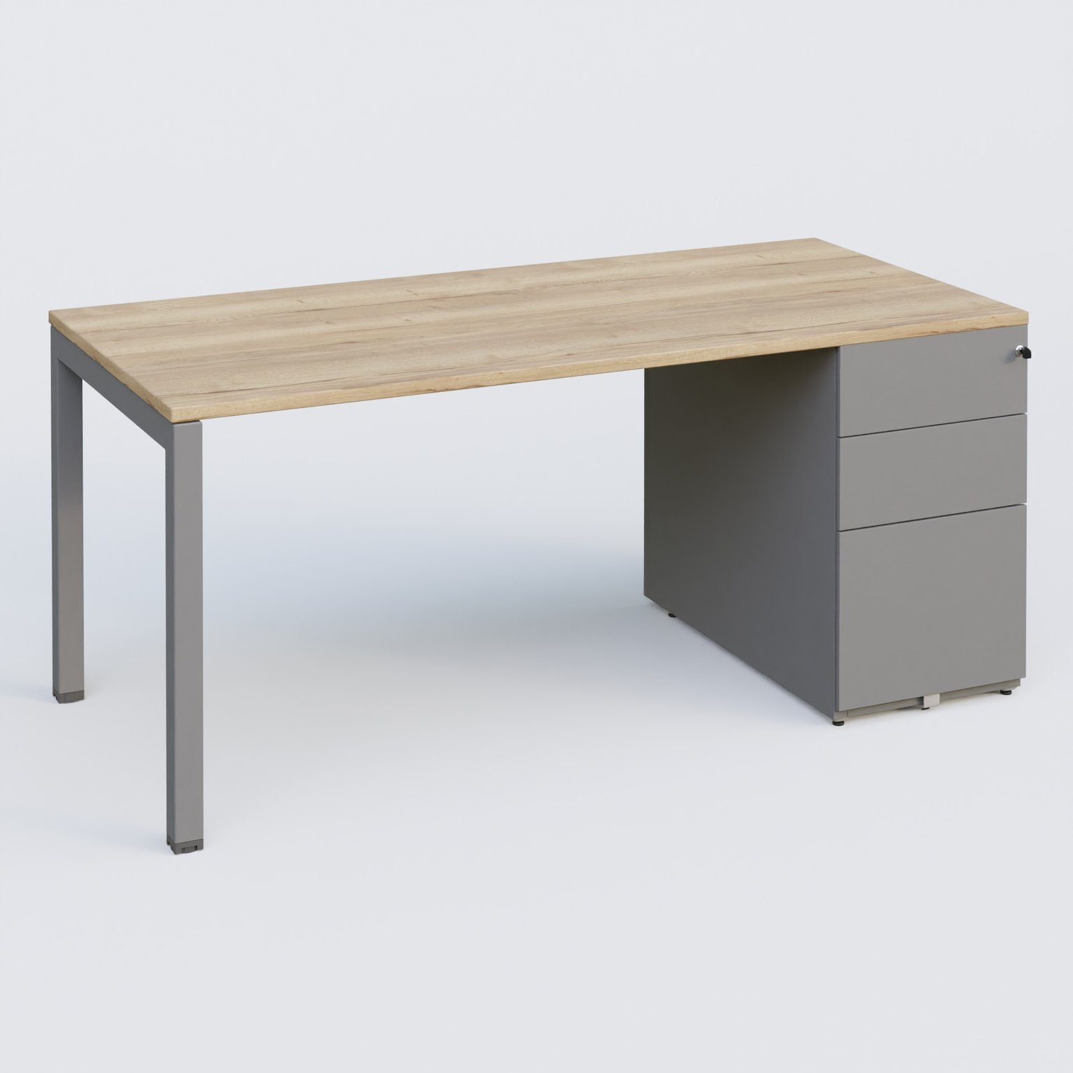 K3 Plateau droit 180x80 avec caisson métalique sous le plateau. Plateau Chêne naturel et pietement Aluminium