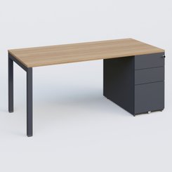 [Pas de famille] - [Pas de sous famille] - K3 Plateau droit 180x80 avec caisson métalique sous le plateau. Plateau Noyer et pietement Anthracite