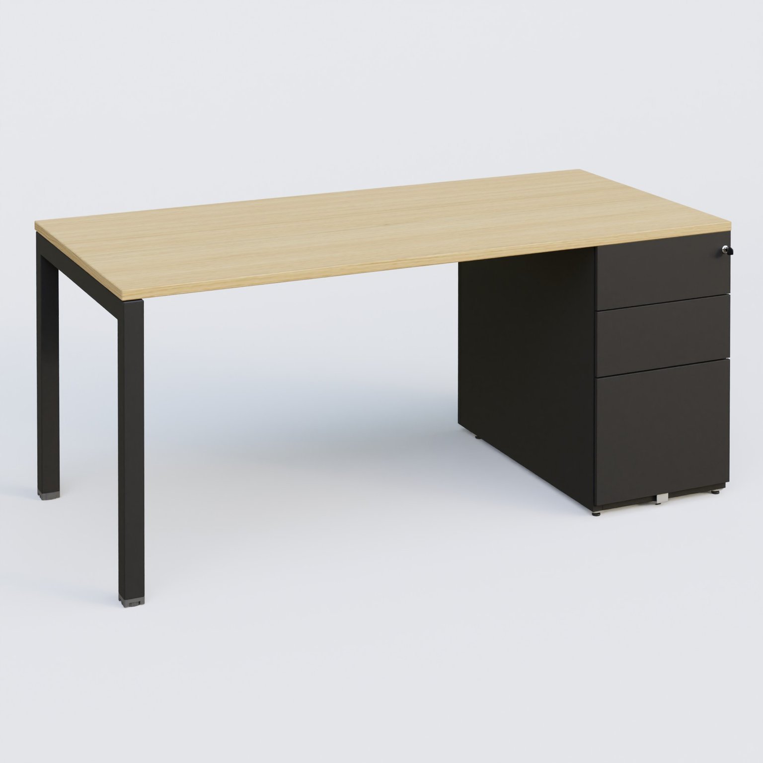 K3 Plateau droit 180x80 avec caisson métalique sous le plateau. Plateau Chêne clair et pietement Noir Mat