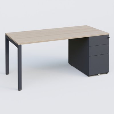 [Pas de famille] - [Pas de sous famille] - K3 Plateau droit 180x80 avec caisson métalique sous le plateau. Plateau Acacia et pietement Anthracite