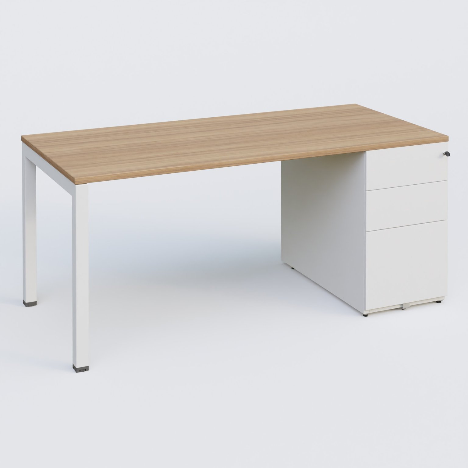 K3 Plateau droit 180x80 avec caisson métalique sous le plateau. Plateau Noyer et pietement Blanc