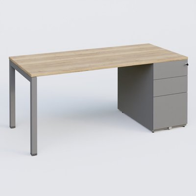 [Pas de famille] - [Pas de sous famille] - K3 Plateau droit 160x80 avec caisson métalique sous le plateau. Plateau Chêne naturel et pietement Aluminium