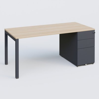 [Pas de famille] - [Pas de sous famille] - K3 Plateau droit 160x80 avec caisson métalique sous le plateau. Plateau Hêtre et pietement Anthracite