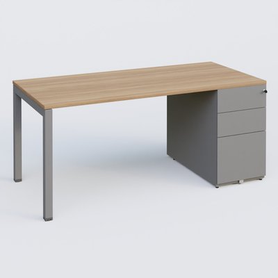 [Pas de famille] - [Pas de sous famille] - K3 Plateau droit 160x80 avec caisson métalique sous le plateau. Plateau Noyer et pietement Aluminium