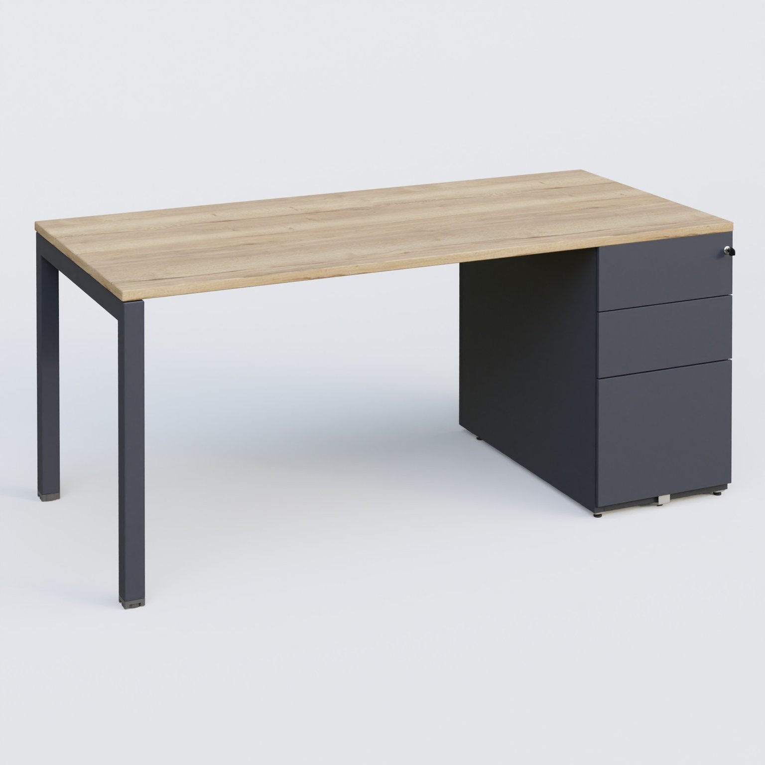 K3 Plateau droit 160x80 avec caisson métalique sous le plateau. Plateau Chêne naturel et pietement Anthracite