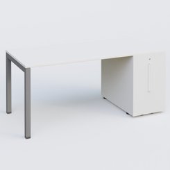 [Pas de famille] - [Pas de sous famille] - K3 Plateau droit 180x80 avec tour de rangement sous le plateau à droite. Plateau Blanc et pietement Aluminium