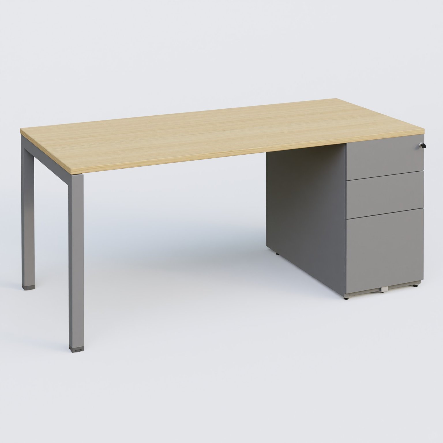 K3 Plateau droit 160x80 avec caisson métalique sous le plateau. Plateau Chêne clair et pietement Aluminium