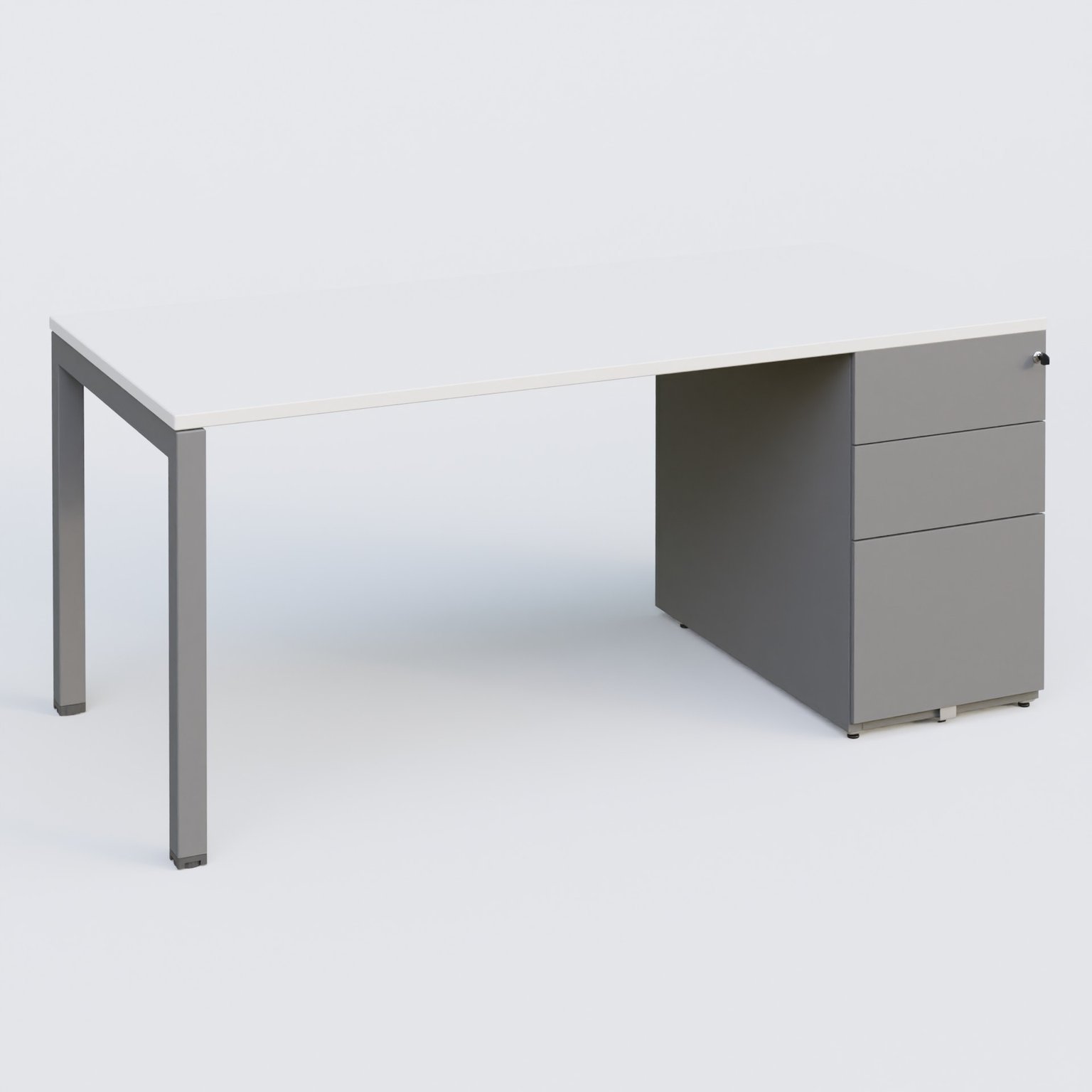 K3 Plateau droit 160x80 avec caisson métalique sous le plateau. Plateau Blanc et pietement Aluminium
