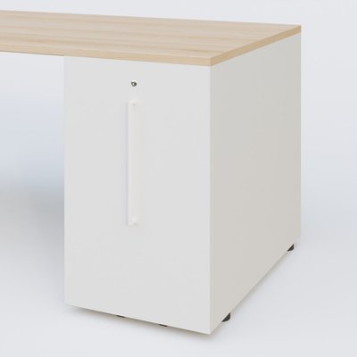 [Pas de famille] - [Pas de sous famille] - K3 Plateau droit 180x80 avec tour de rangement sous le plateau à droite. Plateau Hêtre et pietement Blanc