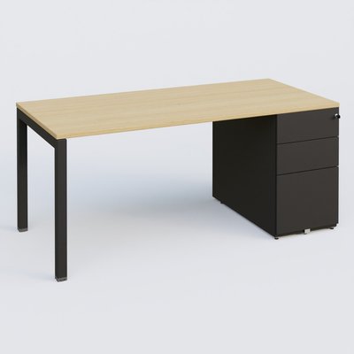 [Pas de famille] - [Pas de sous famille] - K3 Plateau droit 160x80 avec caisson métalique sous le plateau. Plateau Chêne clair et pietement Noir Mat
