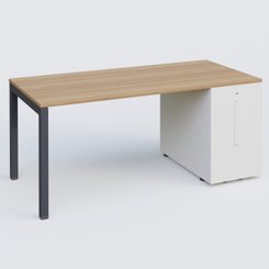 [Pas de famille] - [Pas de sous famille] - K3 Plateau droit 180x80 avec tour de rangement sous le plateau à droite. Plateau Noyer et pietement Anthracite